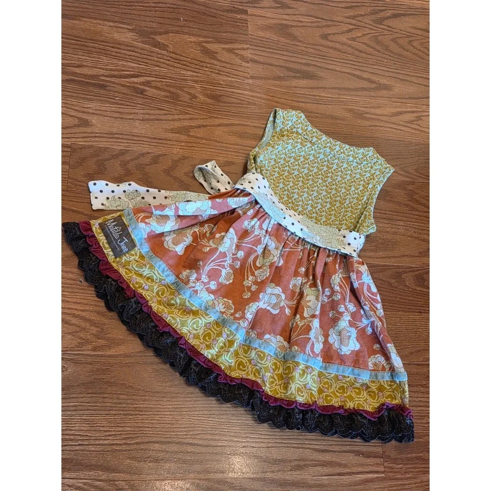 Matilda Jane Character Counts Girls Mixed Floral Tiered Ruffle Knot Dress Size 2